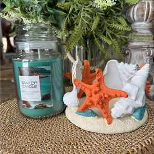 NWT Yankee Candle Mediterranean Breeze Large 22oz Jar Candle & Shell Holder Set